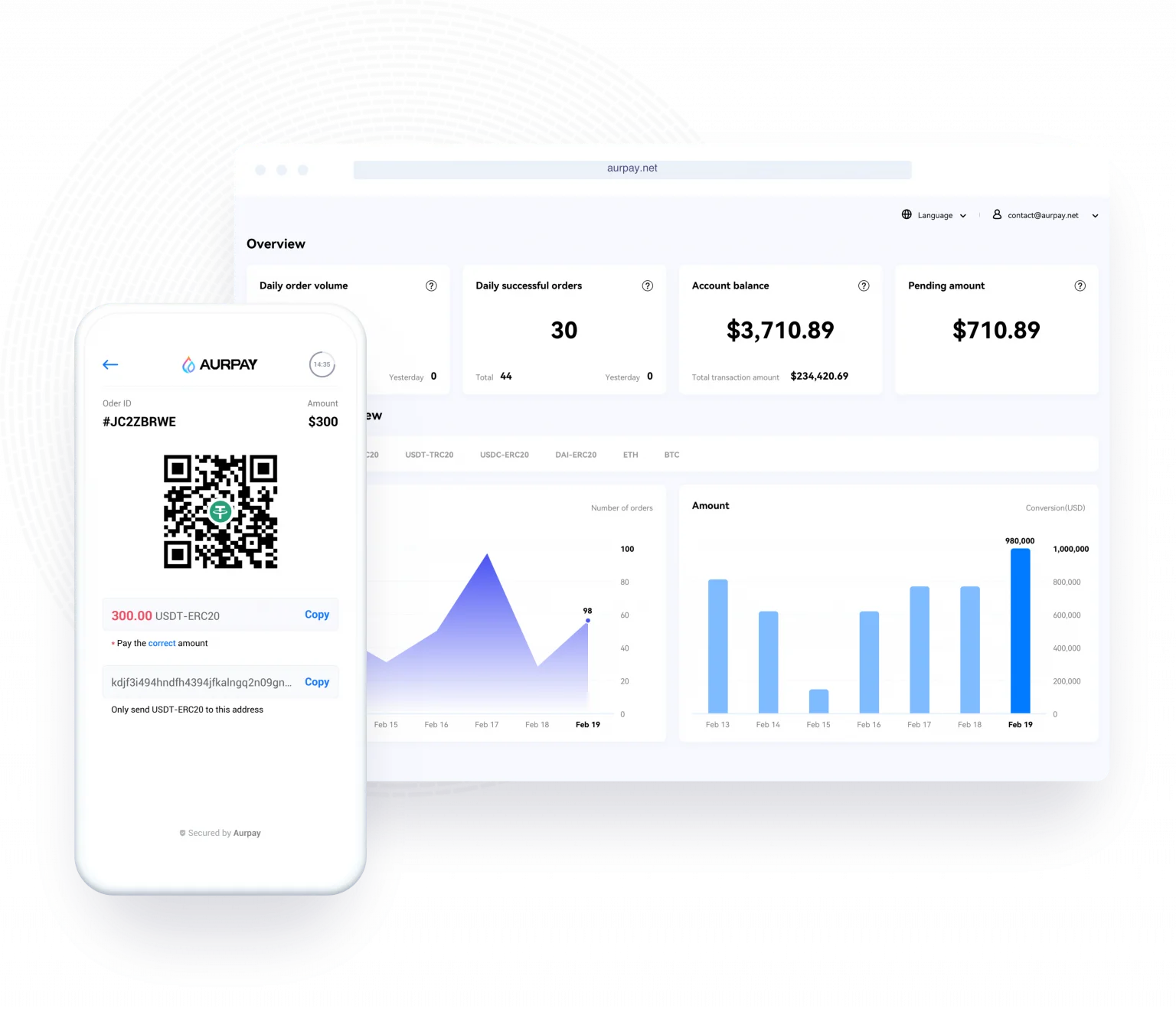 Accept Crypto Payments dashboard
